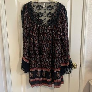 Free People Black Print & Lace Dress